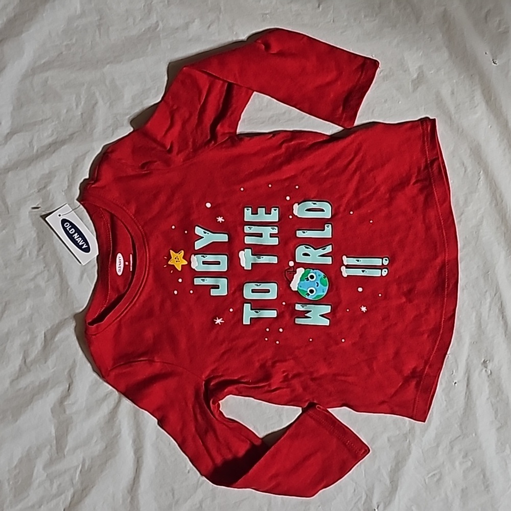 Old Navy Long-Sleeve JOY TO THE WORLD!! Red Graphic Tee Toddler Girls 3T New